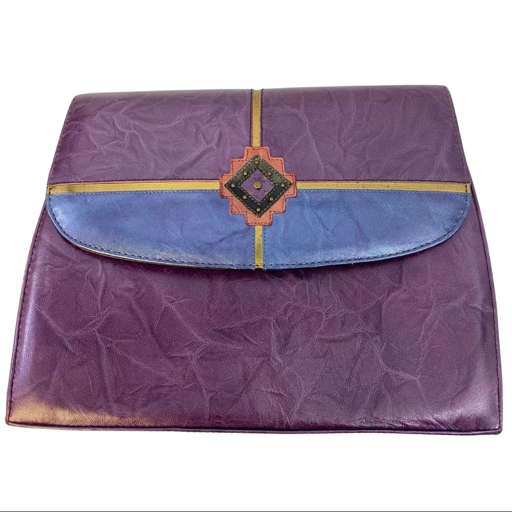 Vintage Genuine Leather Purple Clutch Purse